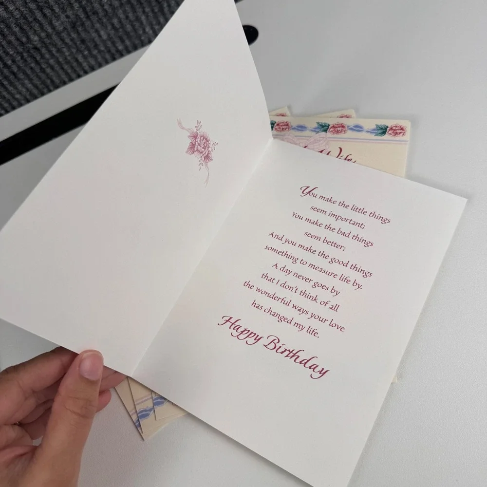 Fravessi Greetings For My Wife Birthday Cards Floral Heart 6 Pack with Envelopes